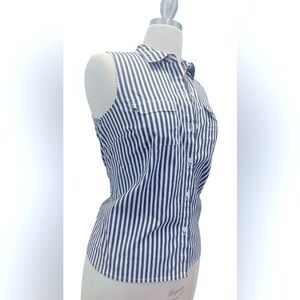 J. Jill White and Blue Sleeveless Button Down Shirt